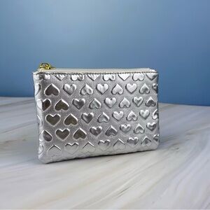 Women's Slim Silver Coin Wallet with Heart Pattern